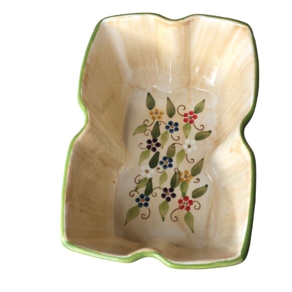 Temp-tations Old World Bakeware Bread Pan Basket Trivet Green Red Blue Casserole - Picture 6 of 16